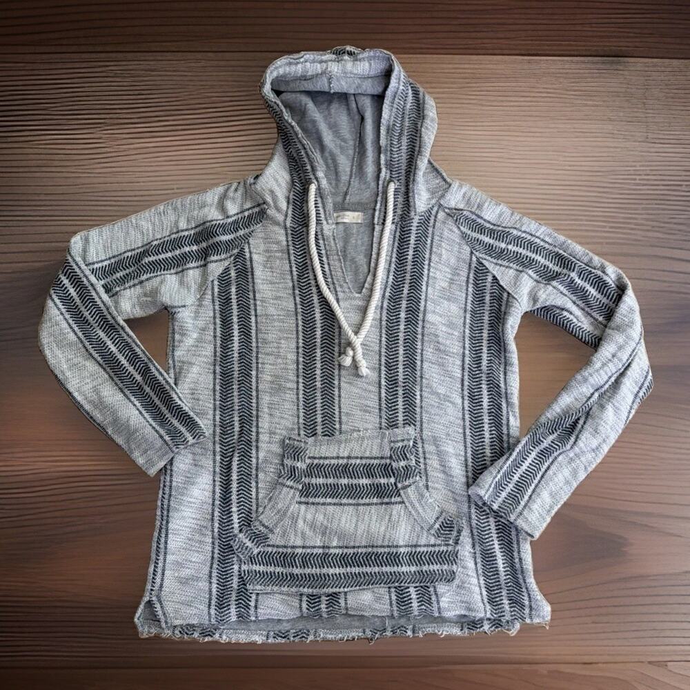 Ocean Drive Clothing Co Sz S Baja Hoodie Gray Striped Boho Beach Surf Pullover
